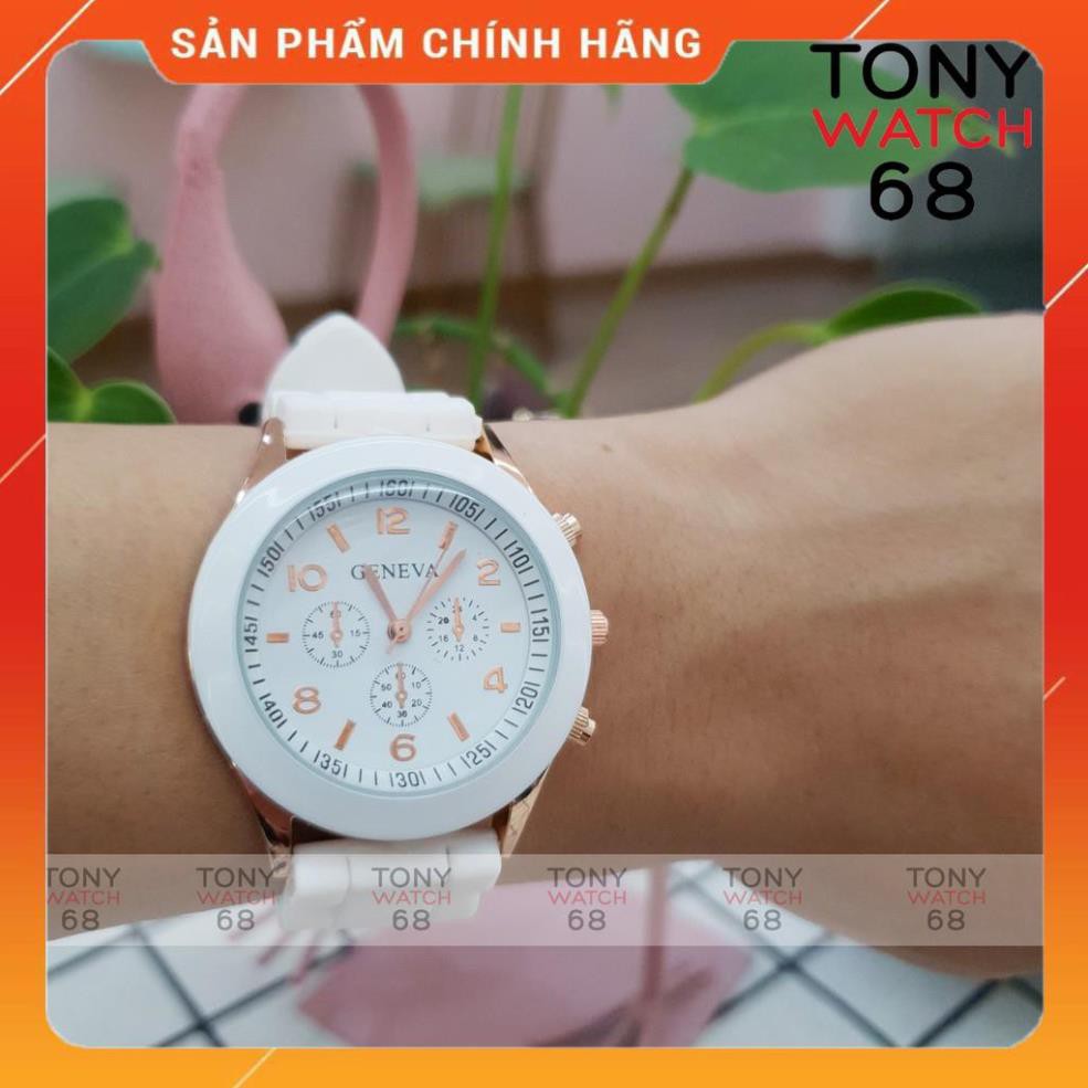 Hot!!! Đồng hồ cặp đôi nam nữ Geneva dây cao su trắng mặt kính cong độc đáo chính hãng Tony Watch 68 giá re