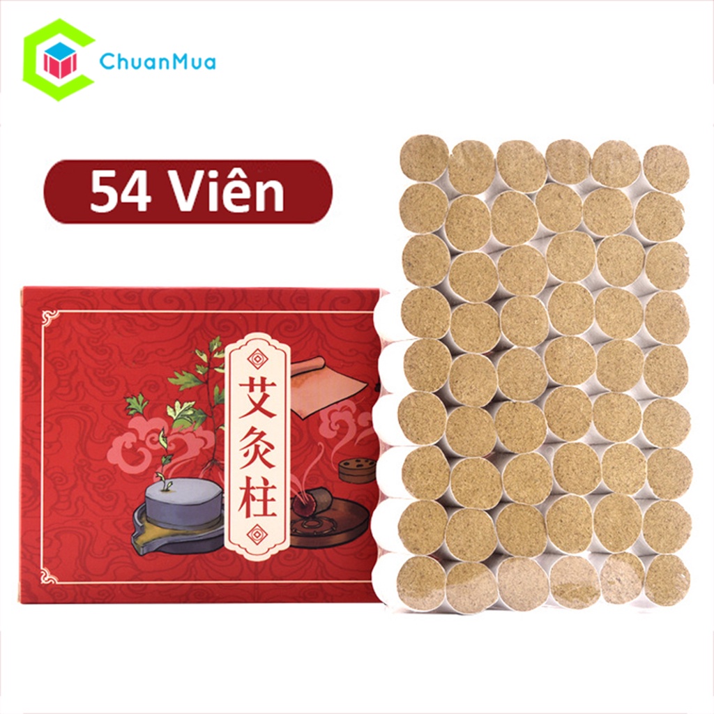 Hộp 54 Viên Ngải Cứu Đông Y - Nhang Điếu Ngải Cứu Xông Hơ Massage (Cháy Lâu, Làm Ấm Nóng, Giảm Đau, Giác Hơi, Mát Xa,..)