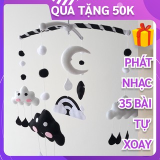 [CÓ NHẠC + TẶNG THANH X] Đồ chơi treo nôi cho bé MÂY TRĂNG SAO đen trắng, treo nôi kích thích thị giác tự xoay cho bé