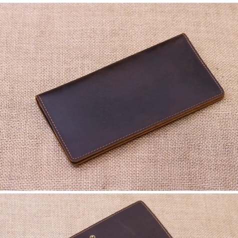 Ví cầm tay nam da bò thật, Ví dài nam da bò sáp ngựa điên Handmade khâu tay thủ công BH 2 năm