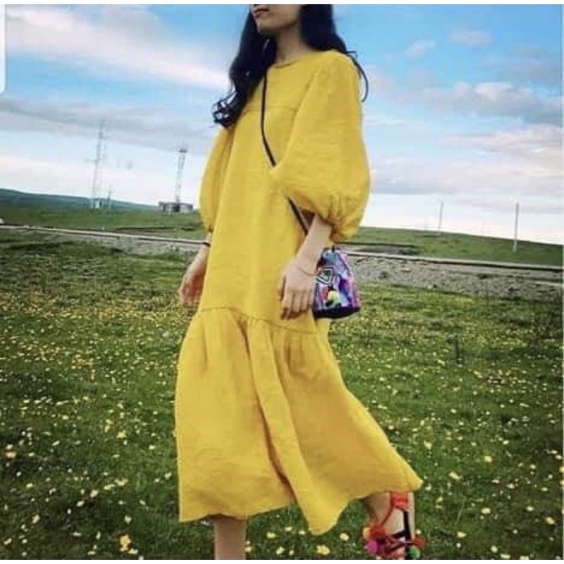 Váy dài midi chất tơ lụa mát qccc