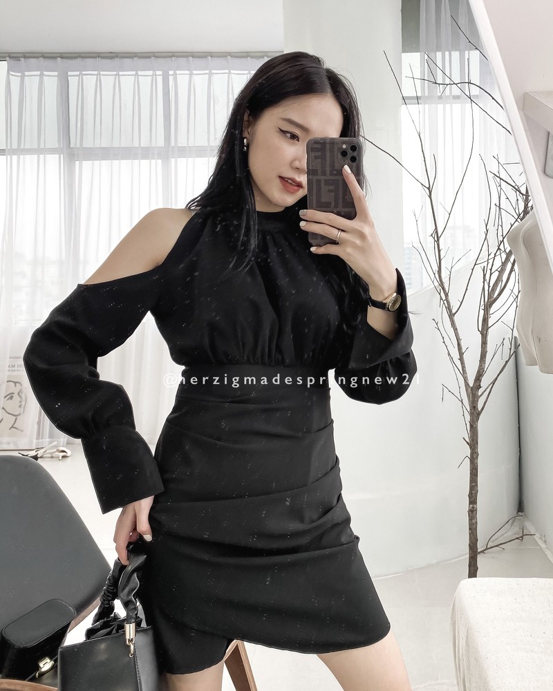 Cherub dress - B1768 ( Váy ôm khoét vai, thân nhúm, chất hàn ) | BigBuy360 - bigbuy360.vn