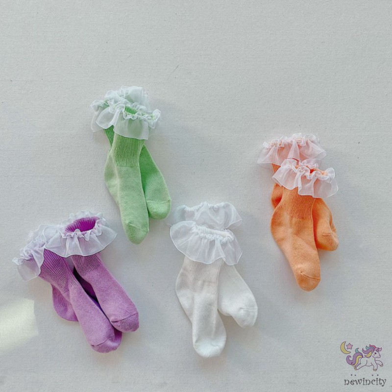 Tất cotton phối ren dễ thương phong cách Hàn Quốc cho bé gái