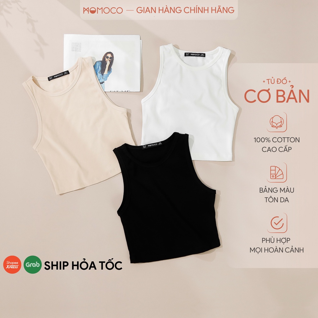 Áo ba lỗ MOMOCO dáng croptop chất cotton thoáng mát, áo tanktop cộc tay kiểu ôm dá