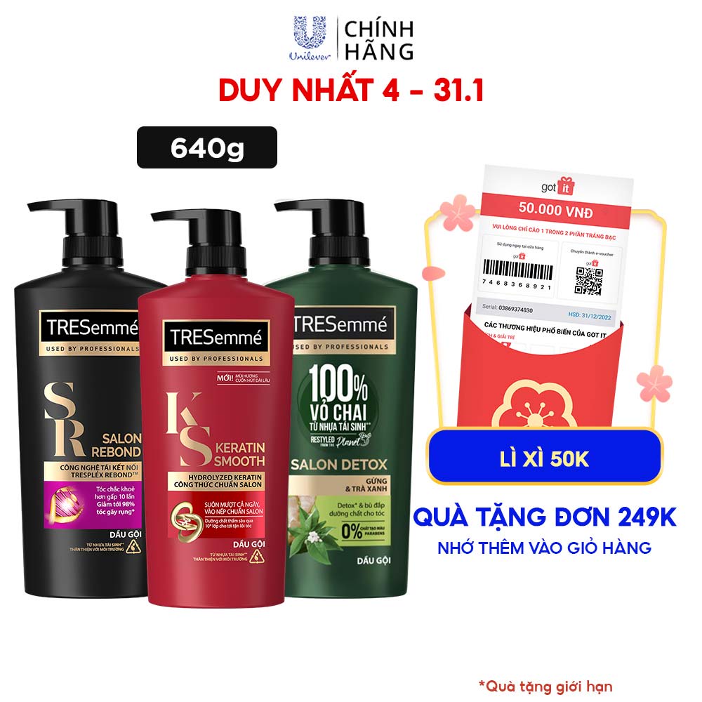 Dầu gội TRESemmé Chuyên nghiệp chuẩn Salon cho tóc chắc sạch, khỏe, mềm mượt 640g