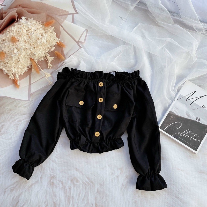 áo croptop bẹt vai túi hộp phối nút mới về