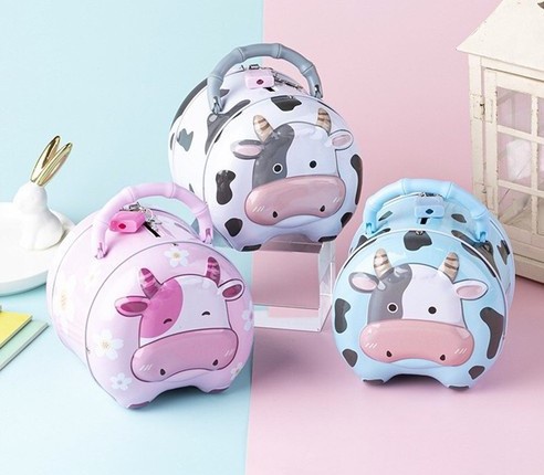 Ống tiết kiệm hình bò sữa đáng yêu có khóa (nhiều màu) quà tặng cho bé trẻ em