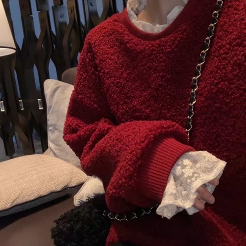 Áo Sweater phối nhung lông cừu dày thời trang Hàn Quốc mới cho nữ
