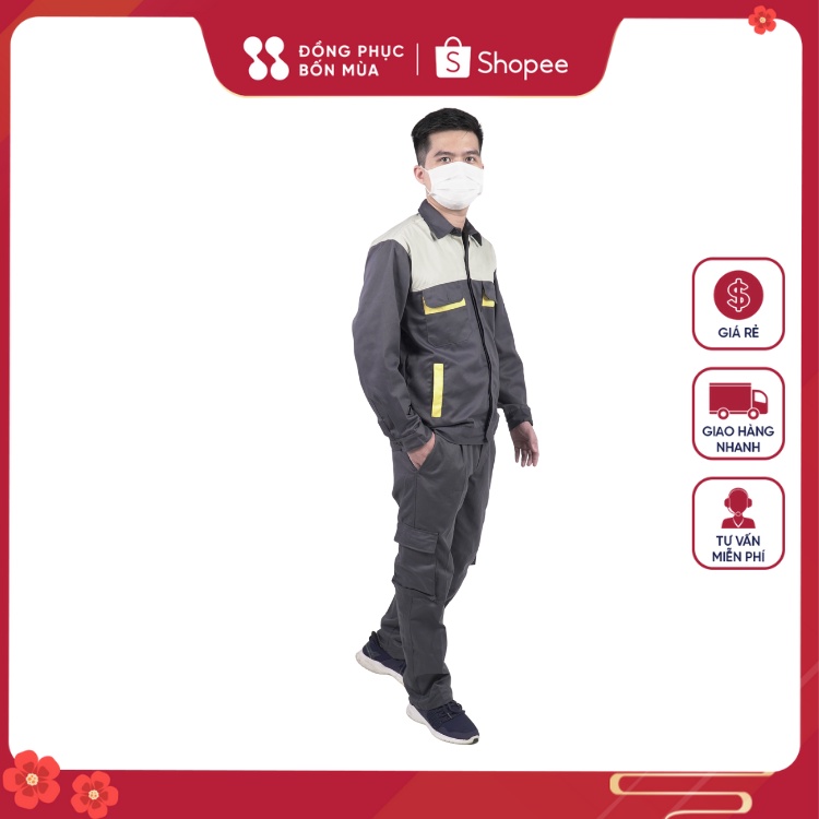 Bộ Quần áo kaki vàng ngắn tay bảo hộ lao động nam nữ chất liệu vải loại dày kaki sẵn hàng 100% B01.09-21