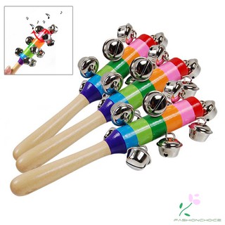 Colorful Wooden Rainbow Handle Jingle Bell Rattle Toys For Kids Baby Infant Intellegence Development