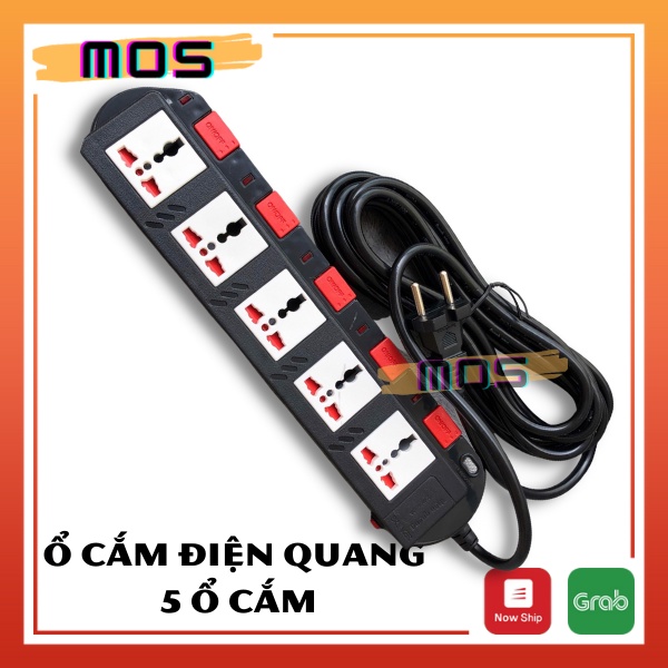 Ổ cắm điện Điện Quang ⚡⚡ 1 đổi 1⚡⚡ 5 lỗ 3 chấu kéo dài 2m/5m công suất 2500W  màu Trắng/Đen Mos Shop