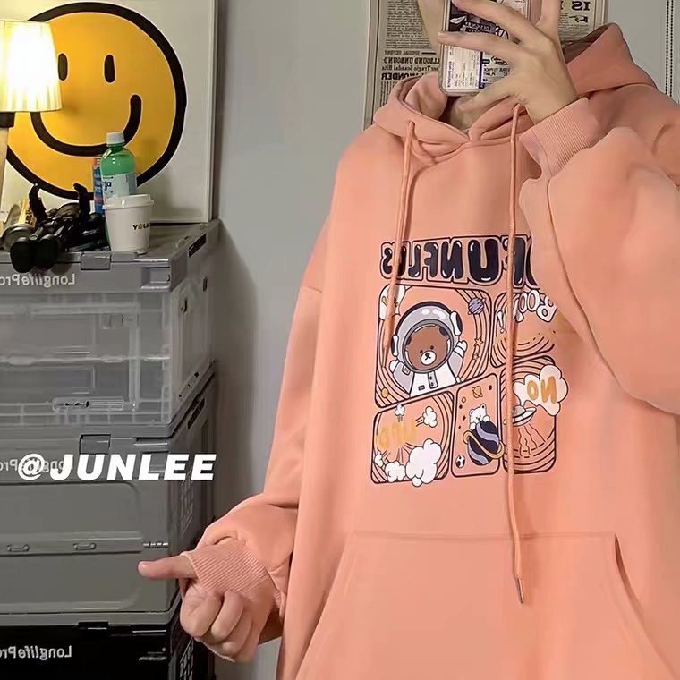 Áo hoodie tay dài dáng rộng in họa tiết hoạt hình phong cách Hàn Quốc thời trang mùa đông 3 màu size M - 5XL