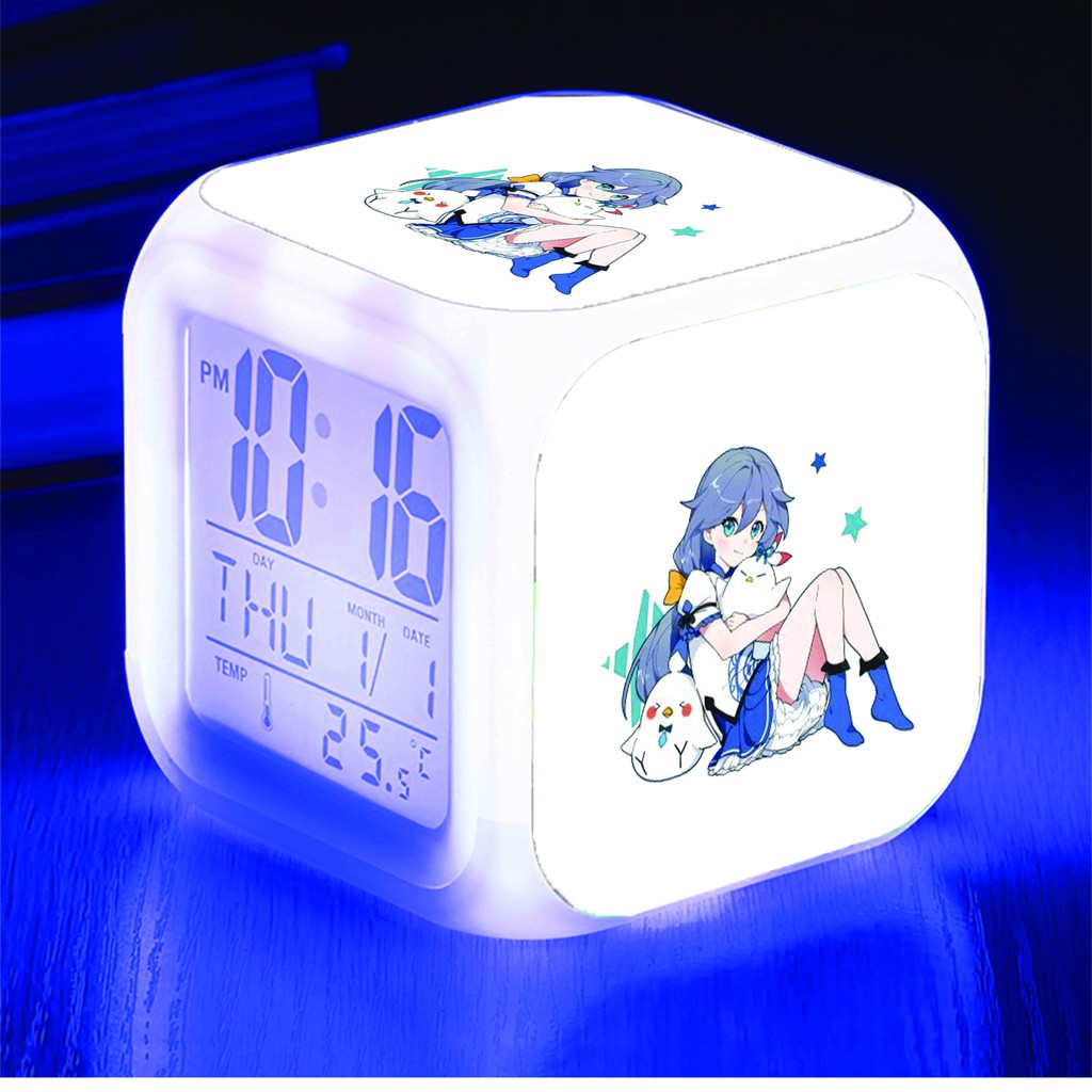 Đồng hồ báo thức để bàn in hình HONKAI IMPACT game anime chibi LED đổi màu