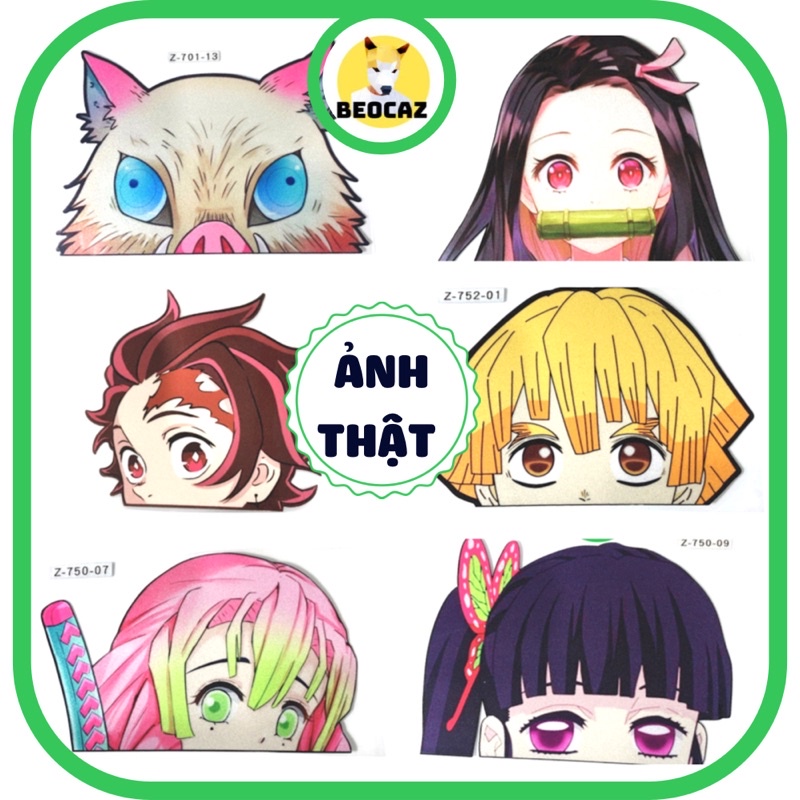 Hình dán decal miếng dán trang trí anime phản quang xe oto xe hơi gương kính Demon Slayer Thanh Gươm Diệt Quỷ