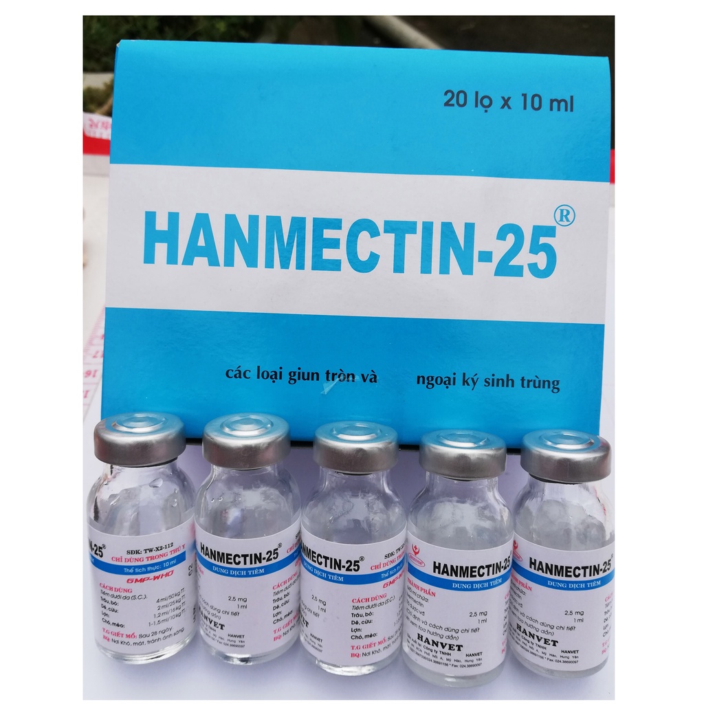 5 lọ Hanmectin 25   10ml Hàng việt nam dùng tốt cho trâu, bò, lợn, dê, cừu, chó, mèo, thỏ
