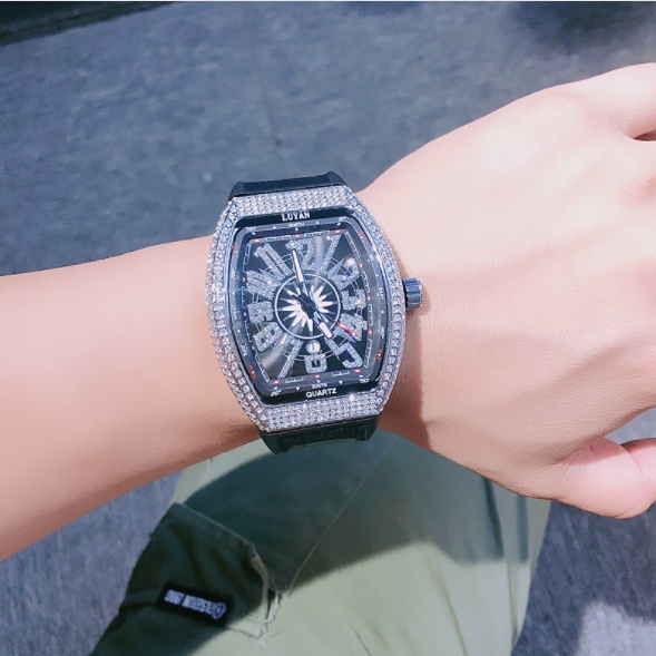 Đồng Hồ Nam LUYAN Doanh Nhân Mặt Đính Đá Dây Da Cao Cấp - ĐỒNG HỒ NAM ĐẸP DÂY DA CAO CẤP GIÁ RẺ MẶT CHỮ NHẬT