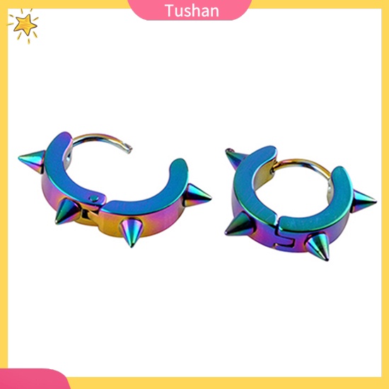 Đôi khuyên tai kiểu vòng tròn gai chất liệu thép titan cá tính cho nữ / nam