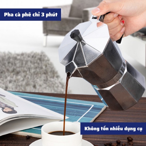 Bình pha cà phê Ấm pha coffee Moka chất liệu cao cấp thiết kế thông minh hiện đại được ưa chuộng pha cà phê chỉ 3 phút