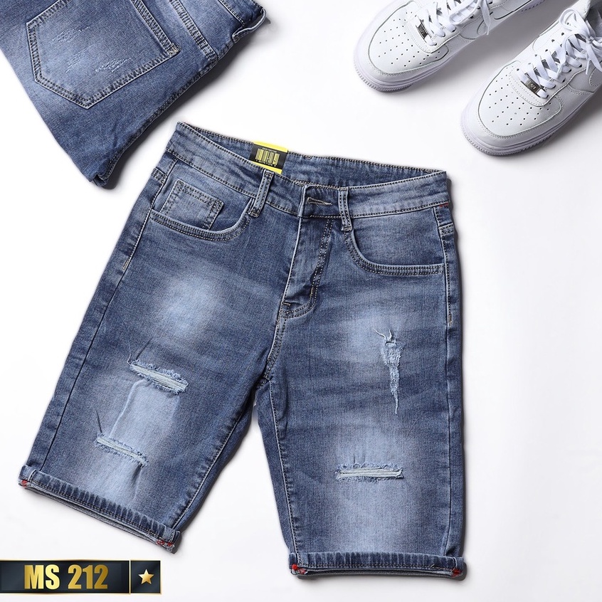 Quần Short Jean Nam Màu Xanh Đẹp Chất Bò Co Giãn Cao Cấp, Quần Ngố rách Mẫu Mới Phong Cách Hàn Quốc beautifulgilr w212