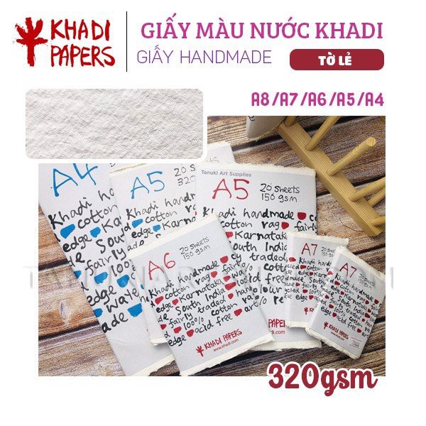 Giấy màu nước handmade Khadi tờ lẻ