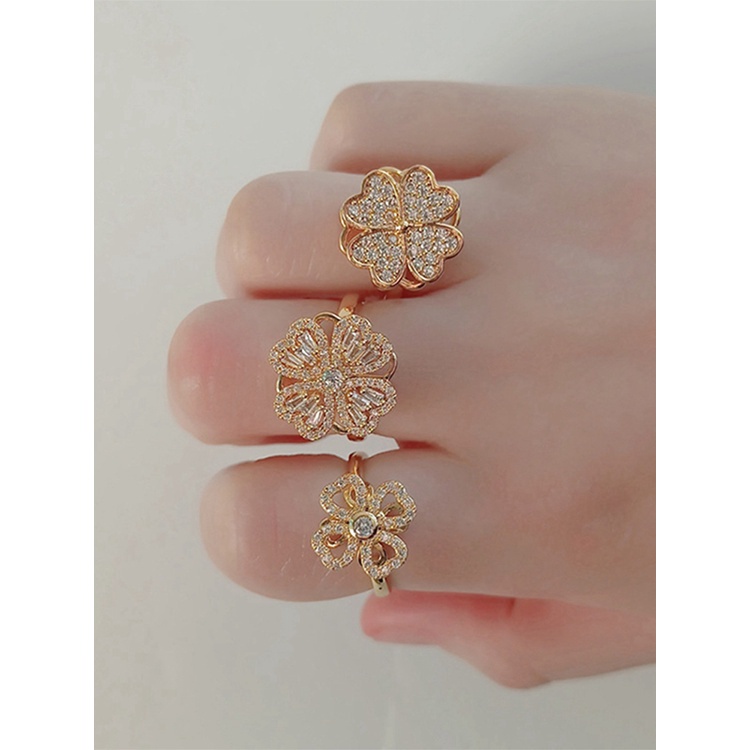 Nhẫn hở hình cối xay gió/ cỏ 4 lá xoay được