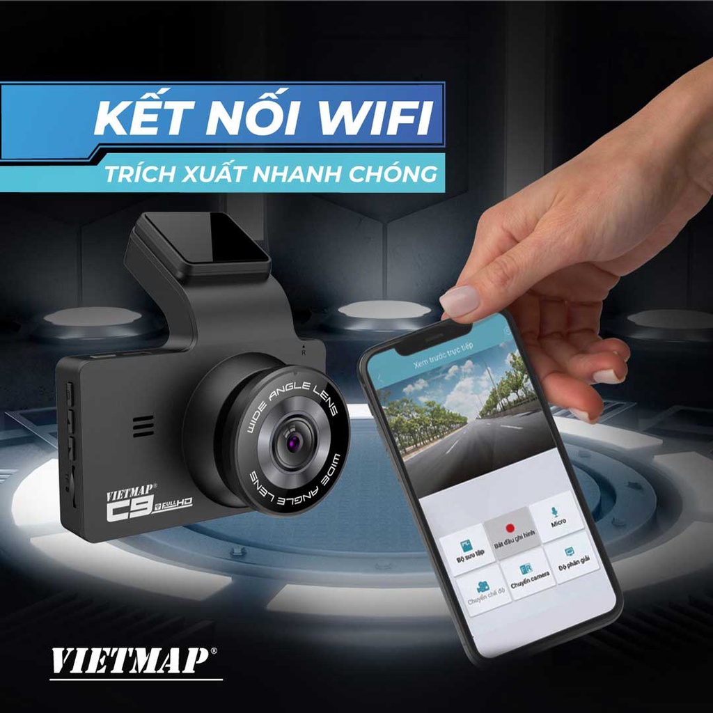 Camera hành trình VIETMAP C9 - 1080P Full HD góc rộng 170° - Hàng chính hãng bảo hành 12 tháng