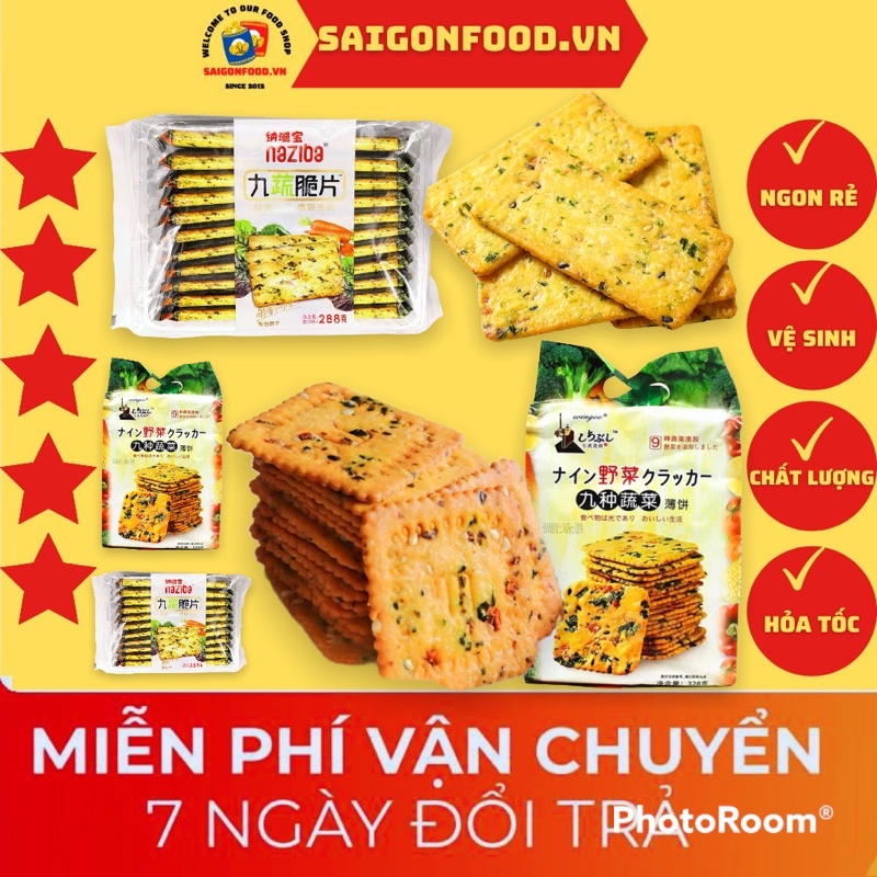 Bánh Quy Giòn Rau Củ Loại Xịn - Bánh Qui Ăn Kiêng HongKong [Wingoo-Naziba] Gói Lớn 328gr Đậm Vị Ngon Bổ Dưỡng