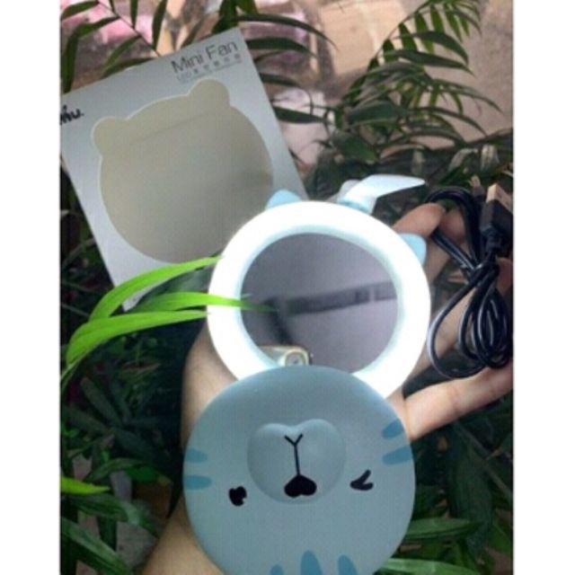 QUẠT SẠC MINI BỎ TÚI CÓ ĐÈN LED VÀ GƯƠNG 3 TRONG 1 TẶNG KÈM DÂY SẠC USB -dc3747