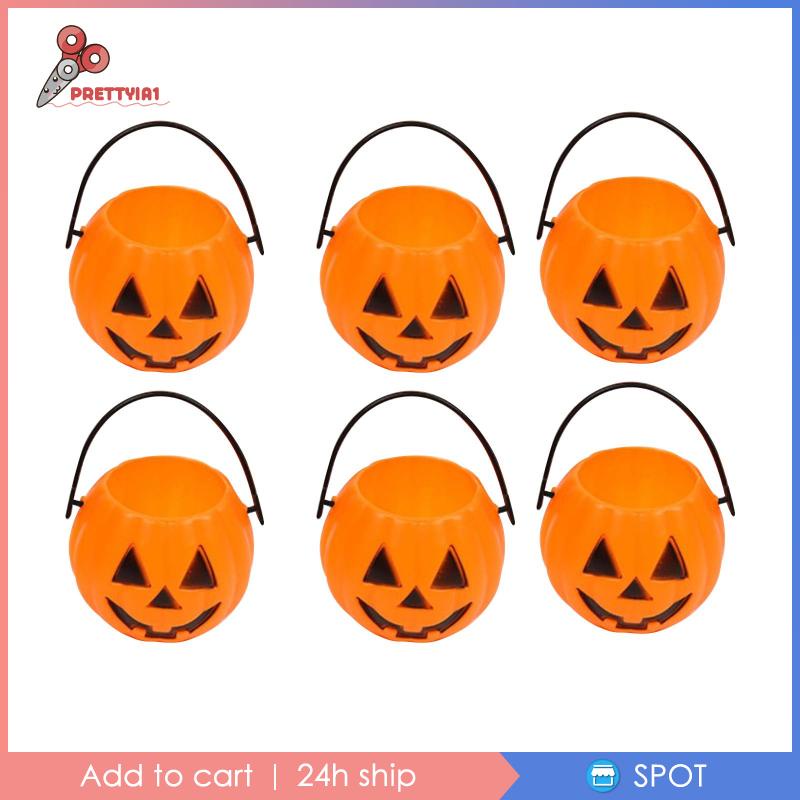 [Prettyia1] 6 Xô Đựng Kẹo Hình Bí Ngô Halloween Trang Trí
