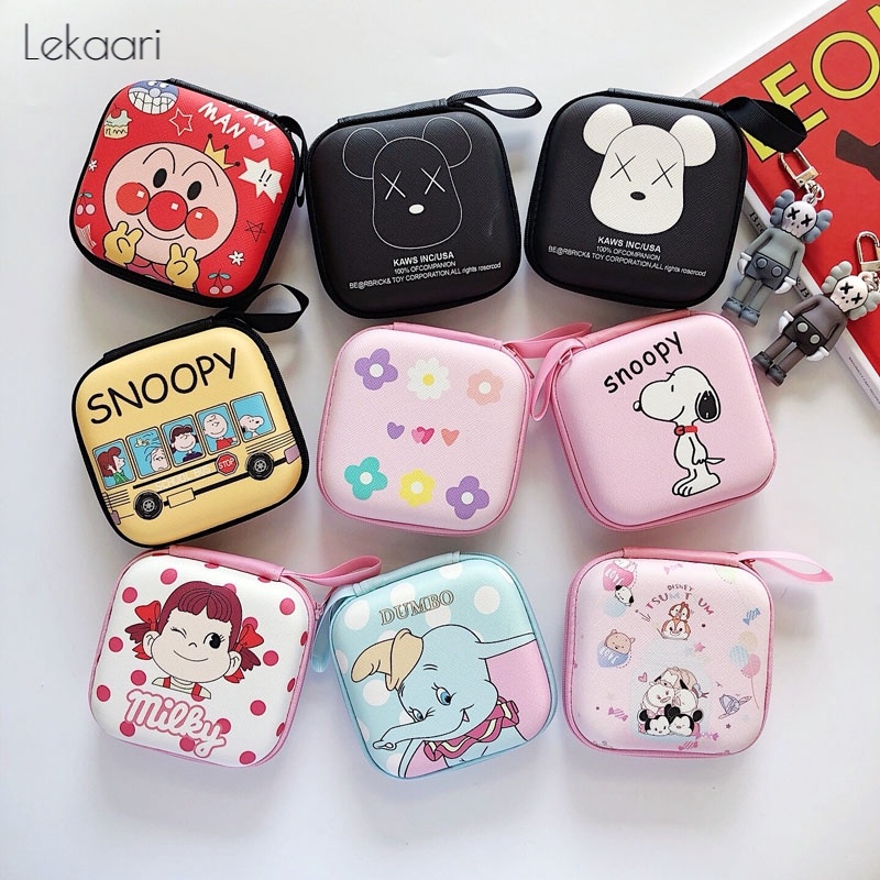Lekaari Túi đựng tai nghe/ dây cáp sạc USB/ đồ dùng nhỏ bằng da PU in họa tiết hoạt hình đáng yêu đa năng