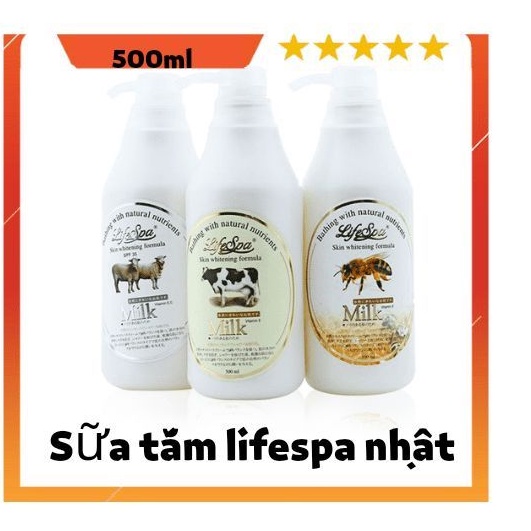 Sữa tắm trắng da LifeSPA Milk bò, dê, ong nhật 500ml