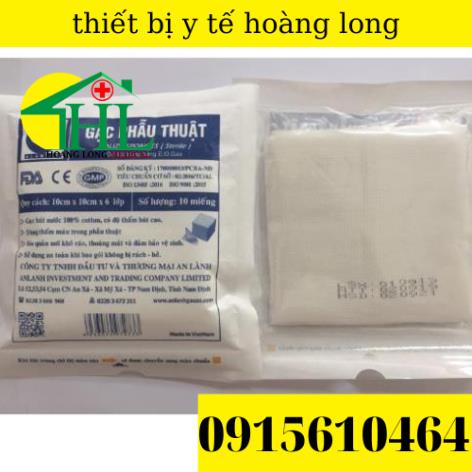 com bo 10 gói gạc phẫu thuật tiệt trùng AN LÀNH 10 x10 x6 lớp