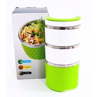 Cặp lồng, hộp cơm 3 ngăn inox chấm bi