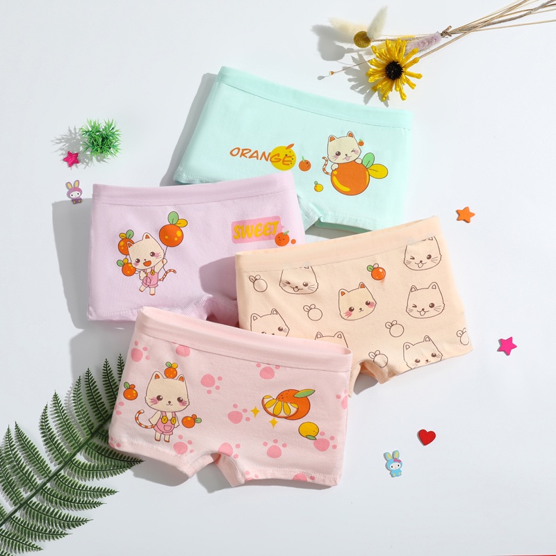 Set 4 quần lót boxer SMY cotton mềm mại thoáng khí dễ thương dành cho bé gái 2-12 tuổi