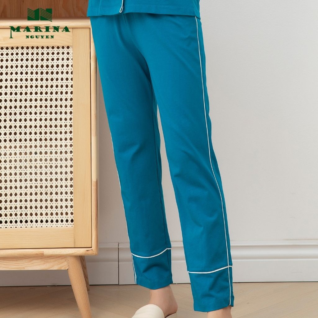 Đồ Bộ Pijama Nữ Dài Tay MARINA NGUYỄN Phối Viền Cổ Trẻ Trung, Chất Vải Cotton Mềm Mịn, Co Giãn 4 Chiều - 821011