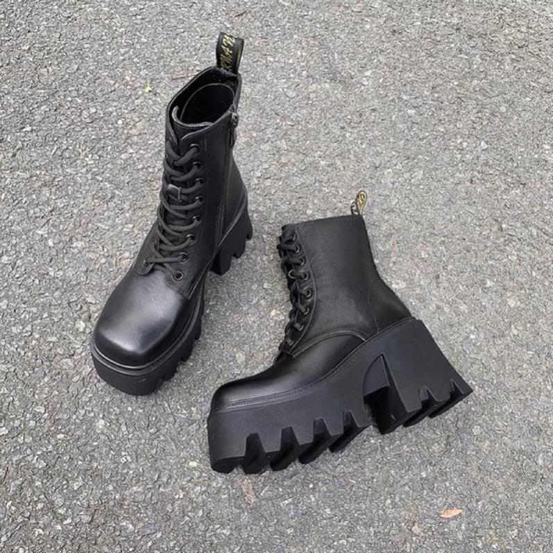 Giày da cao cổ, boots để thô platform đế bánh mì siêu khủng có khóa kéo (hàng order không có sẵn)