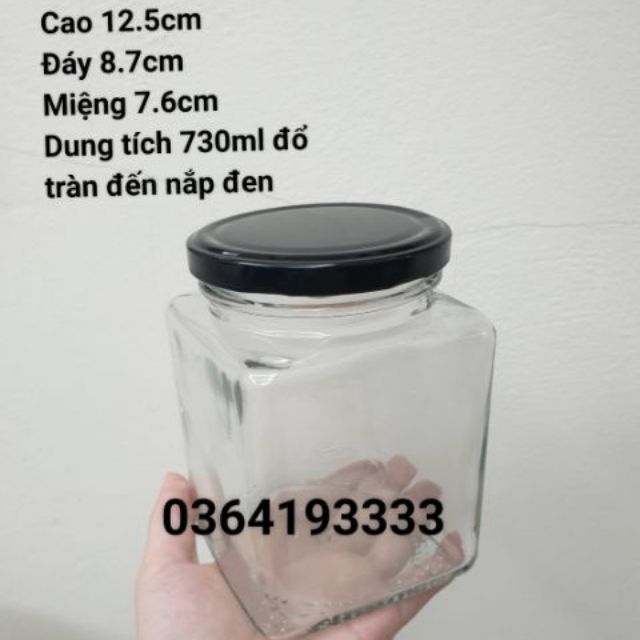 Lọ thủy tinh vuông 730ml nắp thiếc chống tràn | Hũ thủy tinh vuông làm quà tặng