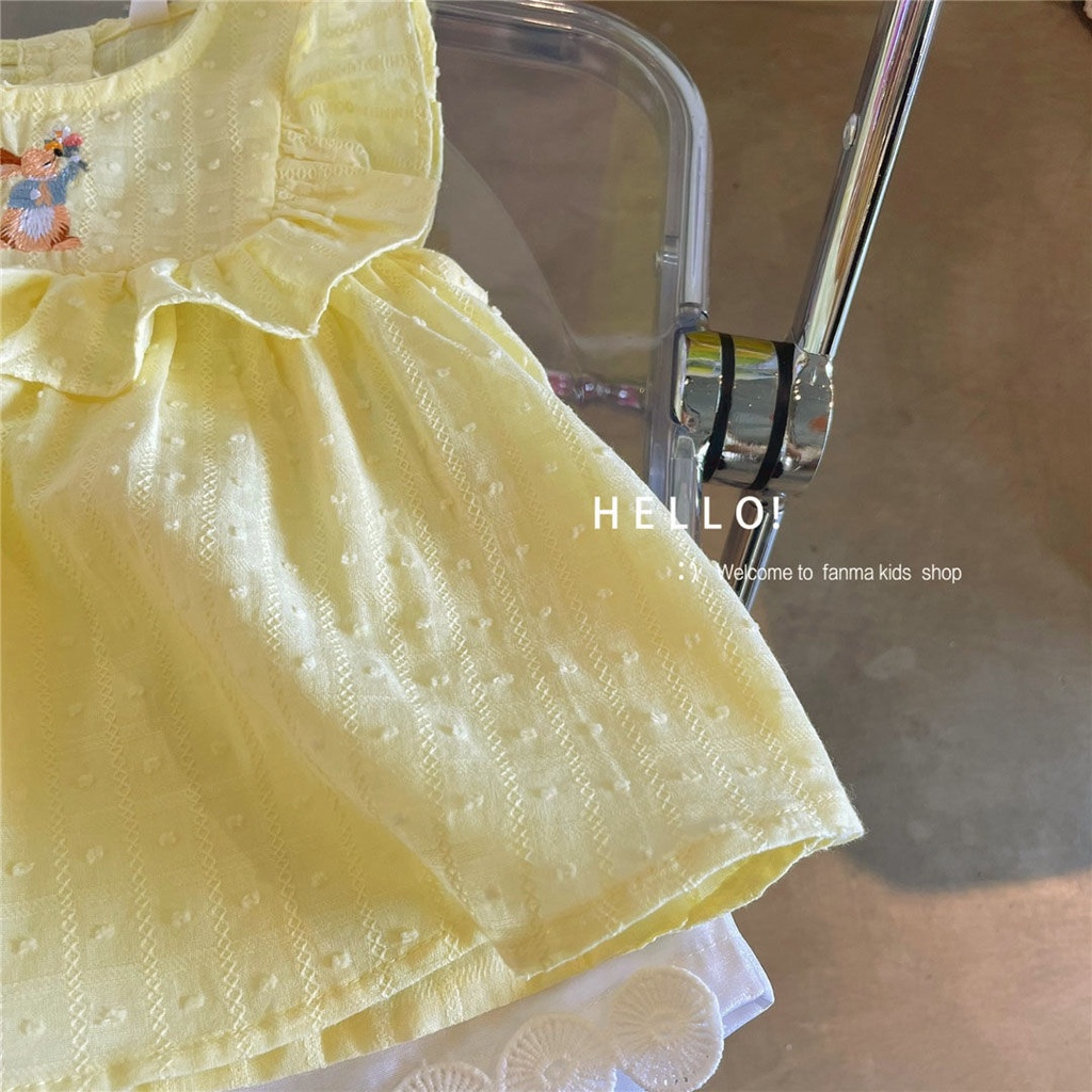 Bộ 2 Món Áo Và Váy Sát Nách Thêu Họa Tiết Hoạt Hình Phong Cách Hàn Quốc Nhật Bản Cho Bé Gái