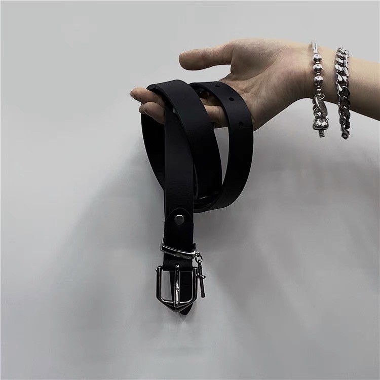 Thắt lưng Da Nam Nữ phong cách Hip hop trẻ trung TLN002 - Dây nịt da đen chữ thập bản nhỏ 2.3cm