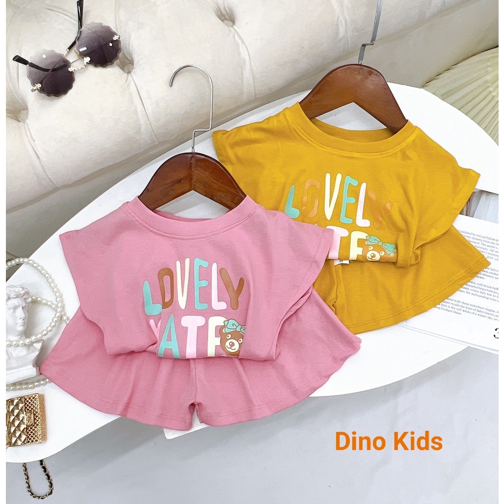 Bộ cộc tay bé gái, bộ quần áo chất cotton zíp QC áo cánh rơi Lovely quần giả váy xòe đẹp xuất sắc cho bé