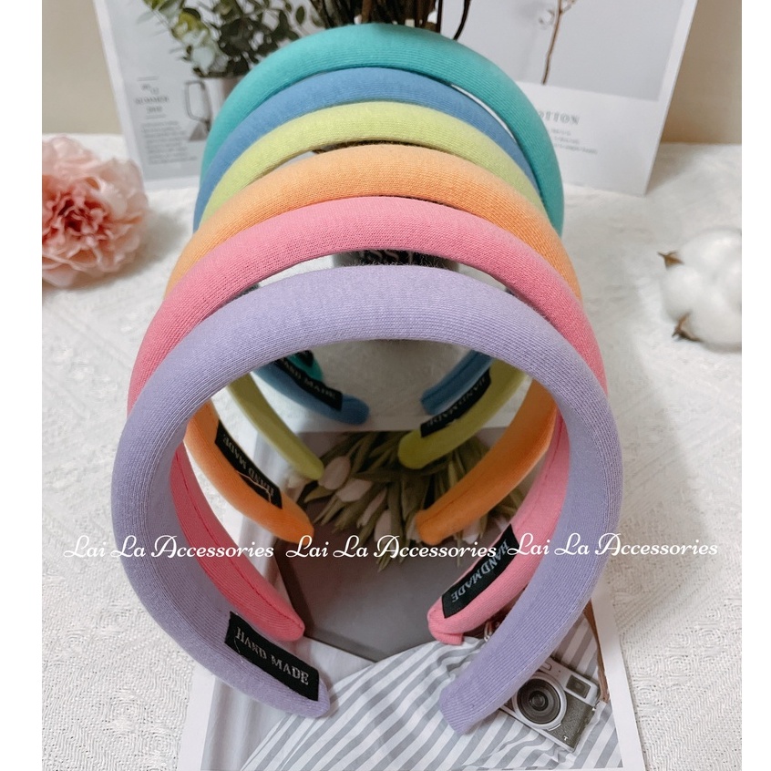 Băng đô vải mút mỏng bản to 2.8cm nhiều màu, Cài tóc vintage thời trang Hàn Quốc Lại La