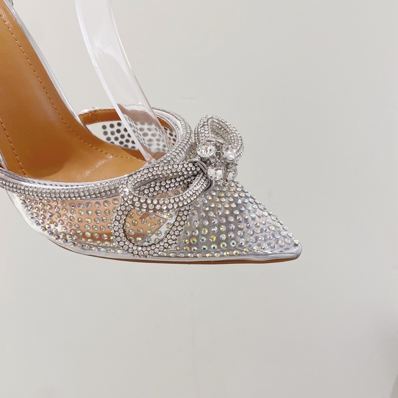 ORDER 💜 Giày cao gót quai trong mũi nhọn đính đá nơ nhũ