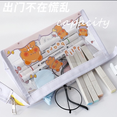 Hộp bút DecorMe túi bút trong suốt bản to hộp đựng bút bóp viết in hình dễ thương đựng bút văn phòng phẩm, mỹ phẩm