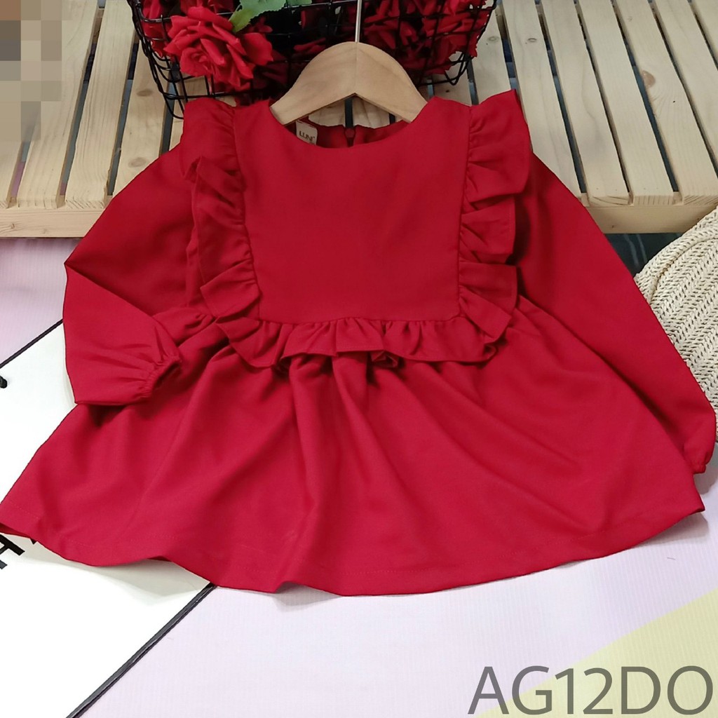 (11-26kg) Đầm bé gái tay dài dáng babyboll dễ thương,xinh xắn