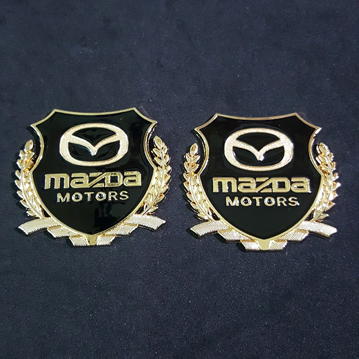 Bộ 2 miếng dán logo kim loại chữ MAZDA bông lúa - logo bông lúa trang trí