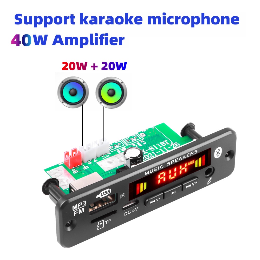 Dc Bảng Mạch Khuếch Đại Âm Thanh 6v-18v 2 * 20w 40w mp3 bluetooth v5.0 mp3 aux radio