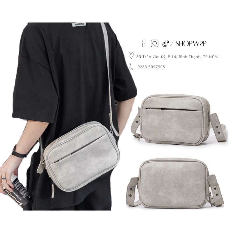 Túi đeo chéo màu xám W2P 4068 da Pu cao cấp chống thấm nước chống mài mòn thời trang cá tính tiktok ulzzang