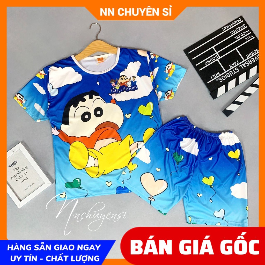 Đồ bộ thun quần đùi cho bé mặc nhà size đến 70kg chất thun mềm mát in hình Shin hoạt hình dễ thương DBRBD FULL SIZE