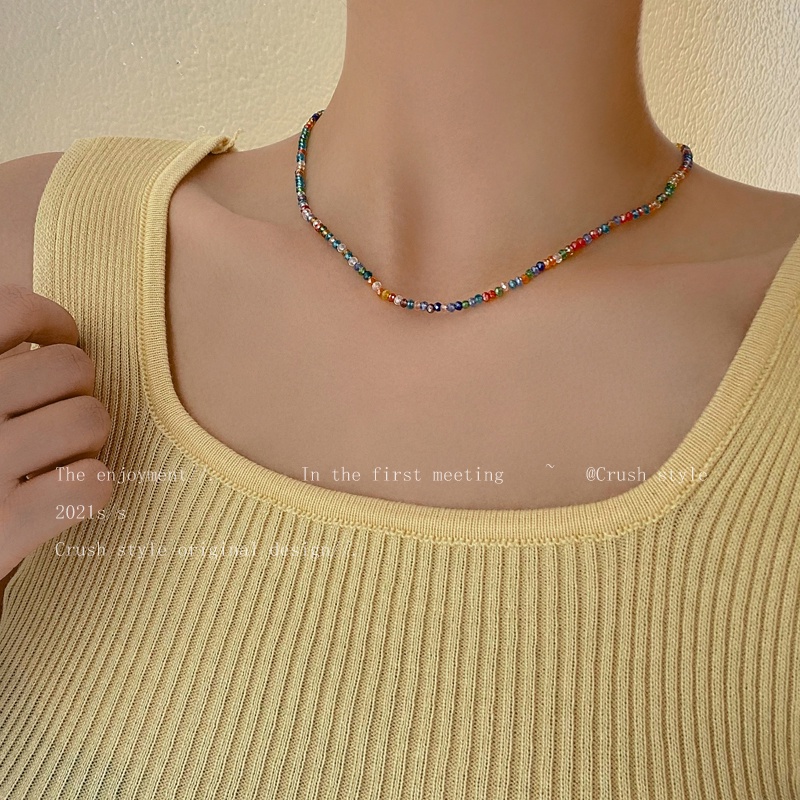 Vòng cổ choker đính đá pha lê nhiều màu sắc thời trang cho nữ