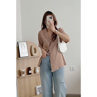 Áo sơ mi cổ vest cộc tay đũi lụa